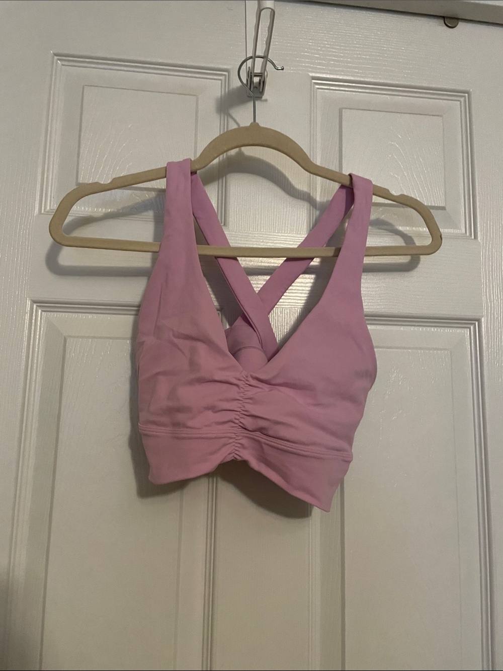 CRZ YOGA Light Pink Cross-Back Ruched Sports Crop